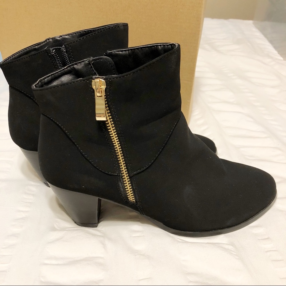 Black Booties with Gold Side Zipper